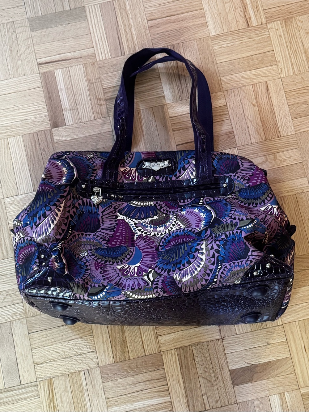 Kathy Van Zeeland Purple Print Weekender Travel Duffel Bag Y2K